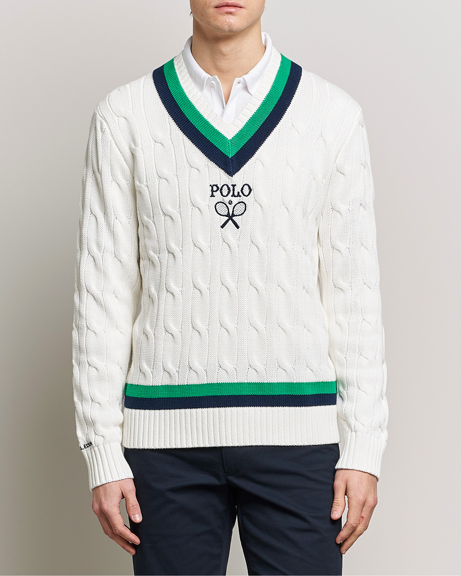 Herren | Pullover | Polo Ralph Lauren | Knitted V-Neck Cricket Sweater Ceramic White