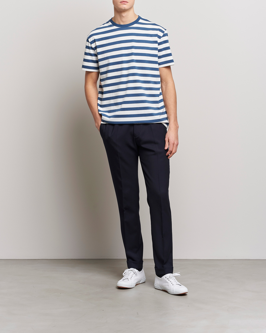 Herren | T-Shirts | Polo Ralph Lauren | Brushed Spa Jersey Striped Crew Neck T-Shirt White/Blue
