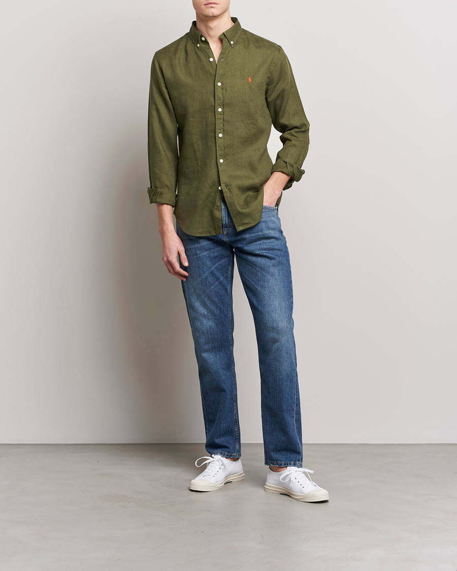 Herren | Hemden | Polo Ralph Lauren | Slim Fit Linen Button Down Shirt Dark Sage