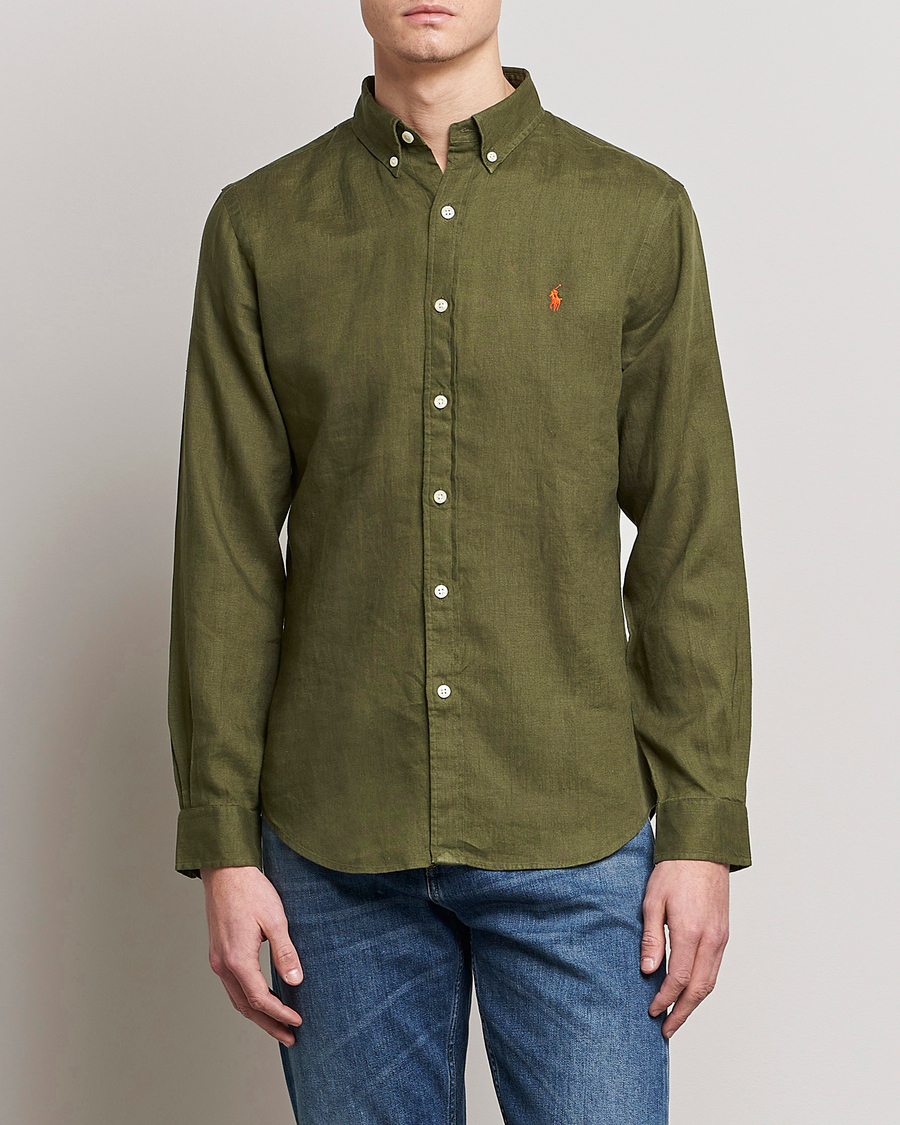 Herren | Hemden | Polo Ralph Lauren | Slim Fit Linen Button Down Shirt Dark Sage