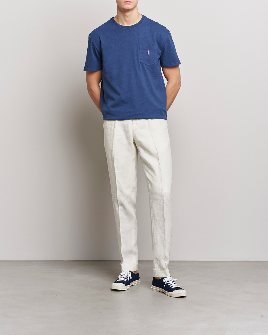 Herren | T-Shirts | Polo Ralph Lauren | Cotton/Linen Crew Neck T-Shirt Light Navy