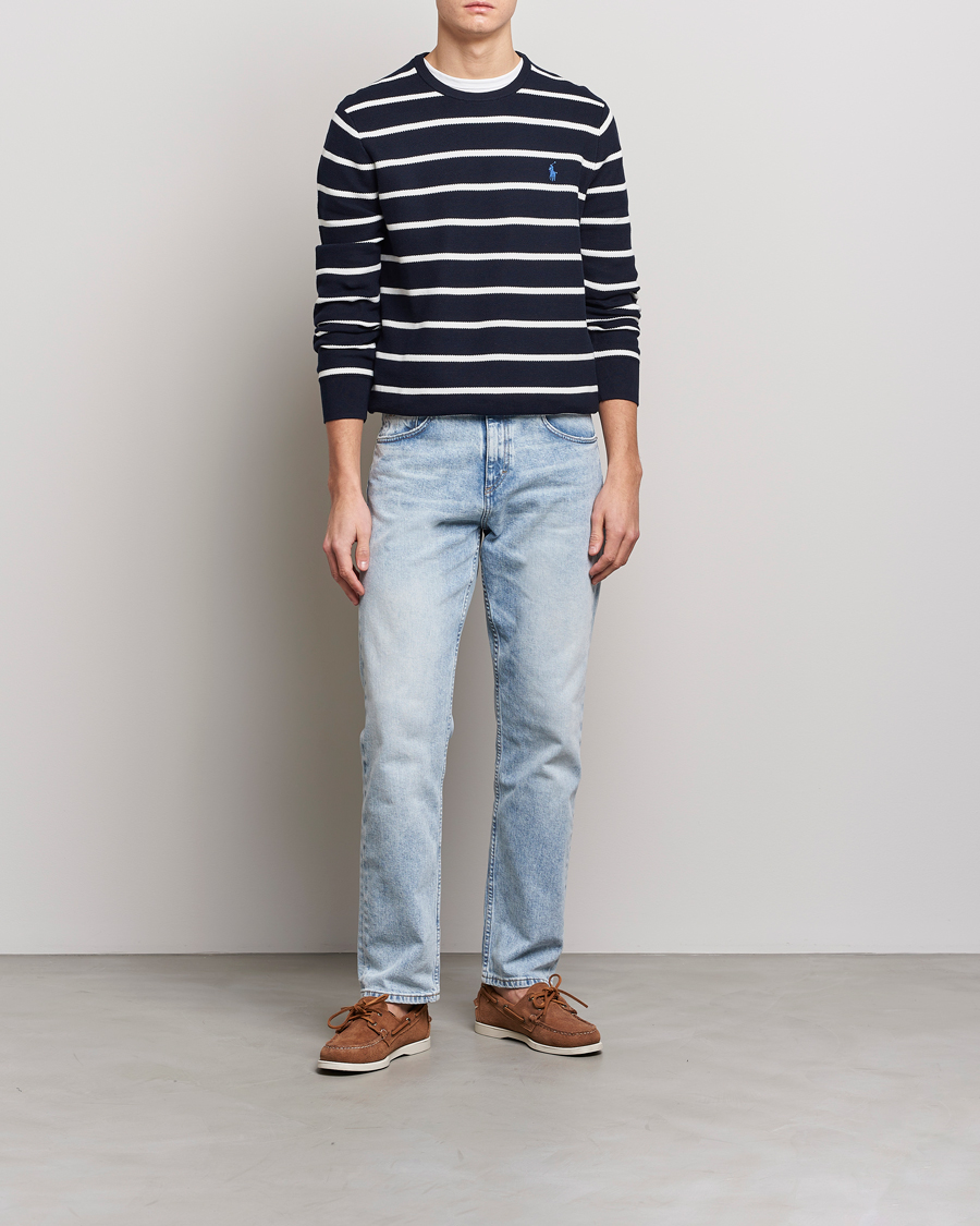 Herren | Pullover | Polo Ralph Lauren | Textured Striped Crew Neck Sweater Navy/White