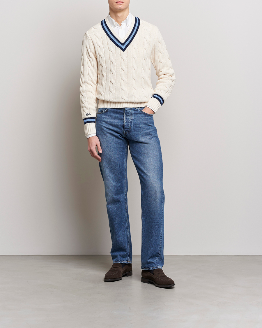 Herren | Pullover | Polo Ralph Lauren | Cricket Sweater Cream/Navy Stripe