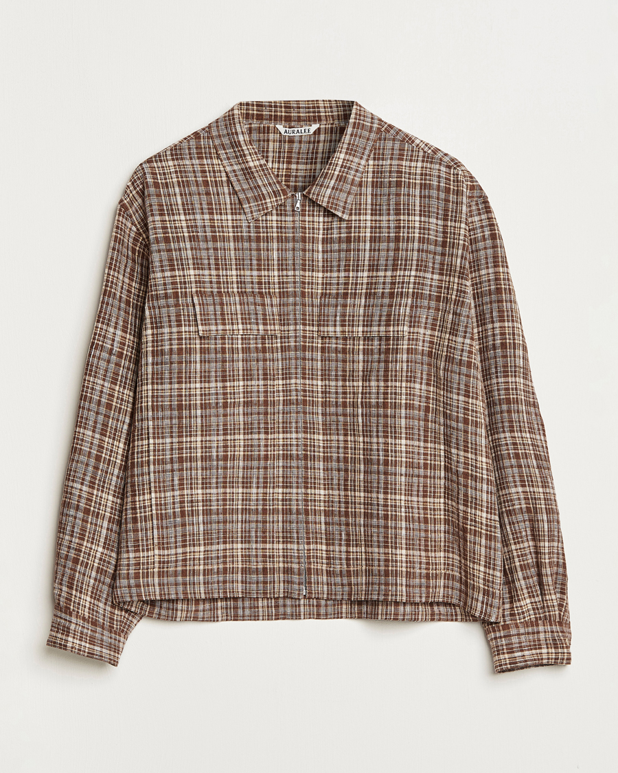 Herren | Jacken | Auralee | Linen/Silk Zip Blouson Brown Check