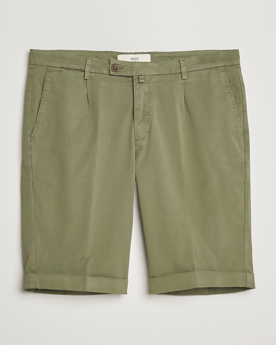 Herren | Shorts | Briglia 1949 | Pleated Cotton Shorts Olive