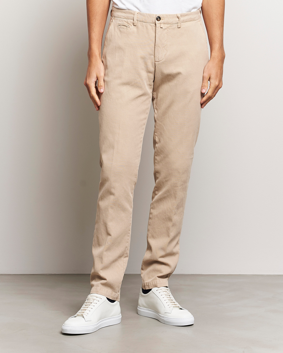 Herren | Leinenhosen | Briglia 1949 | Slim Fit Diagonal Cotton Stretch Trousers Beige