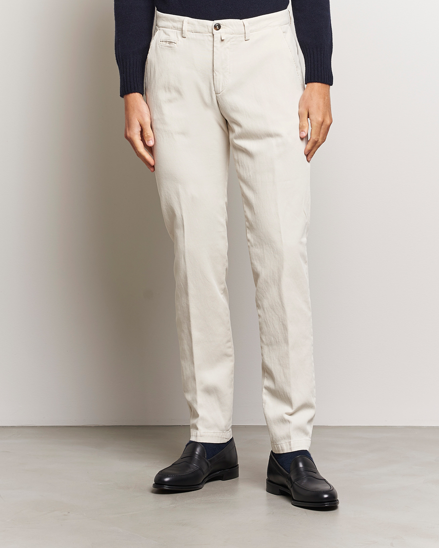 Herren | Hosen | Briglia 1949 | Slim Fit Diagonal Cotton Stretch Trousers Cream