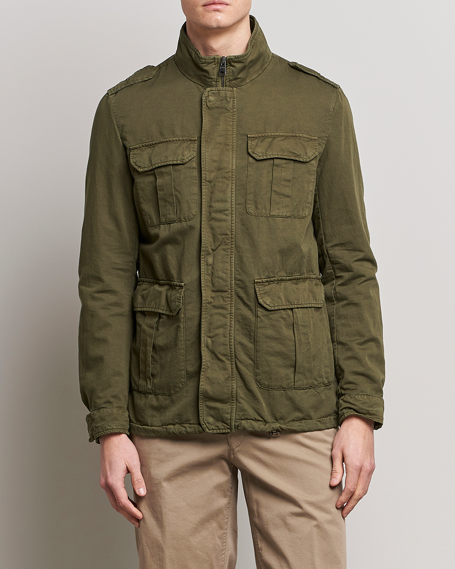 Herren | Jacken | Herno | Washed Cotton/Linen Field Jacket Army Green