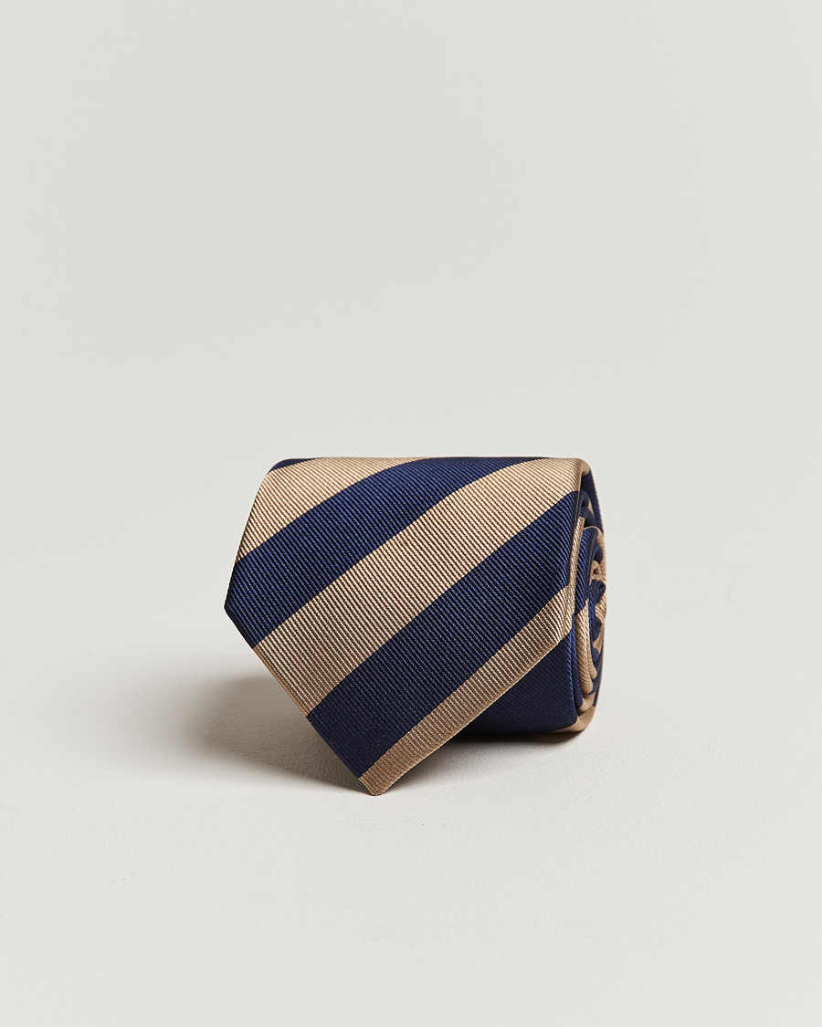 Herren | Krawatten | Amanda Christensen | Regemental Stripe Classic Tie 8 cm Sand/Navy