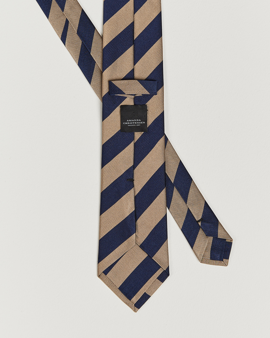 Herren | Krawatten | Amanda Christensen | Regemental Stripe Classic Tie 8 cm Sand/Navy