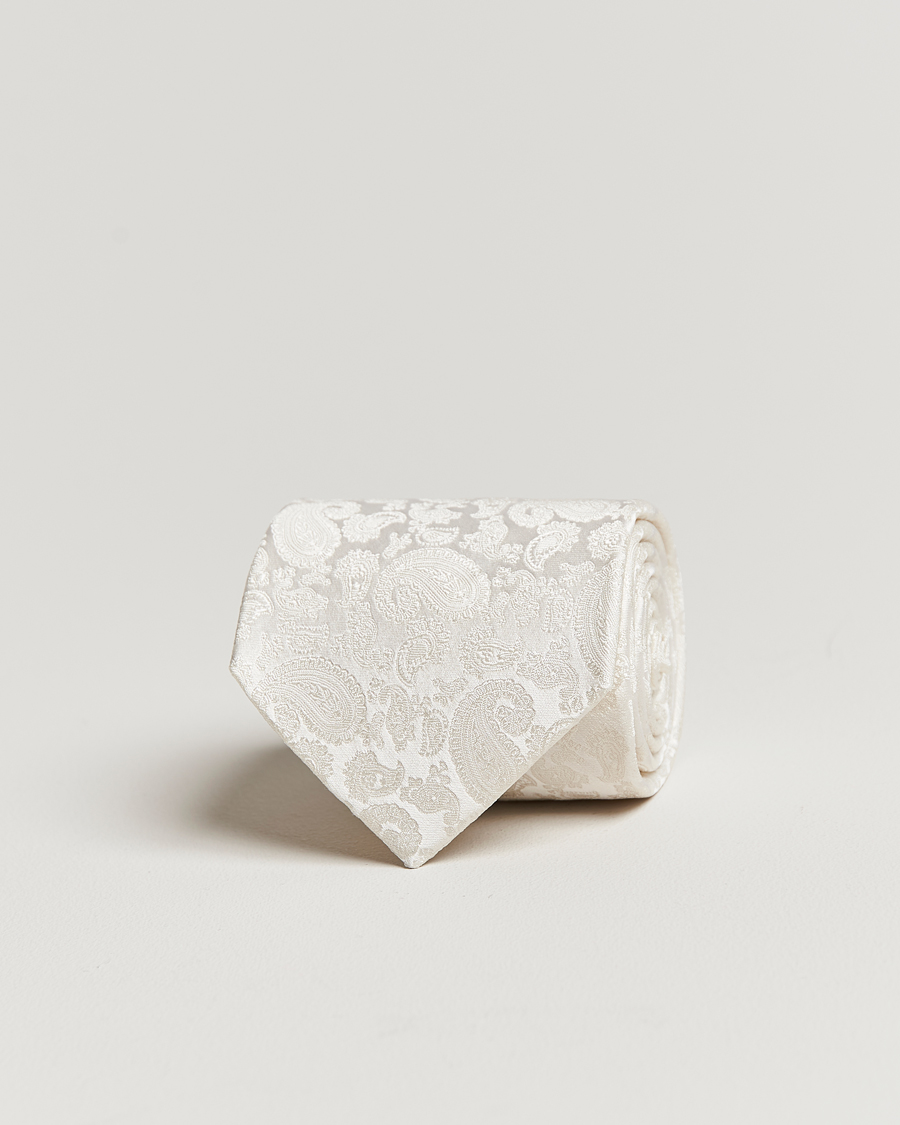 Herren | Krawatten | Amanda Christensen | Silk Tonal Paisley Tie 8 cm Cream