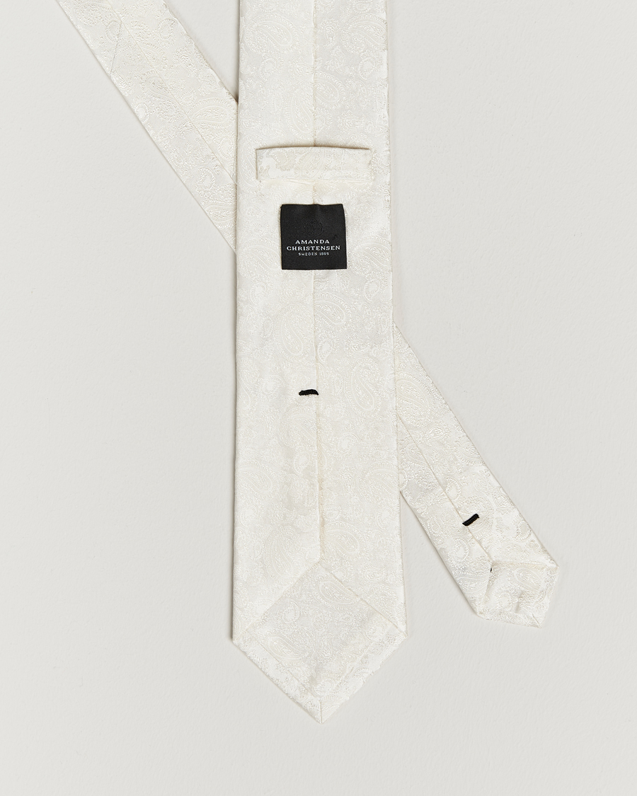 Herren | Krawatten | Amanda Christensen | Silk Tonal Paisley Tie 8 cm Cream