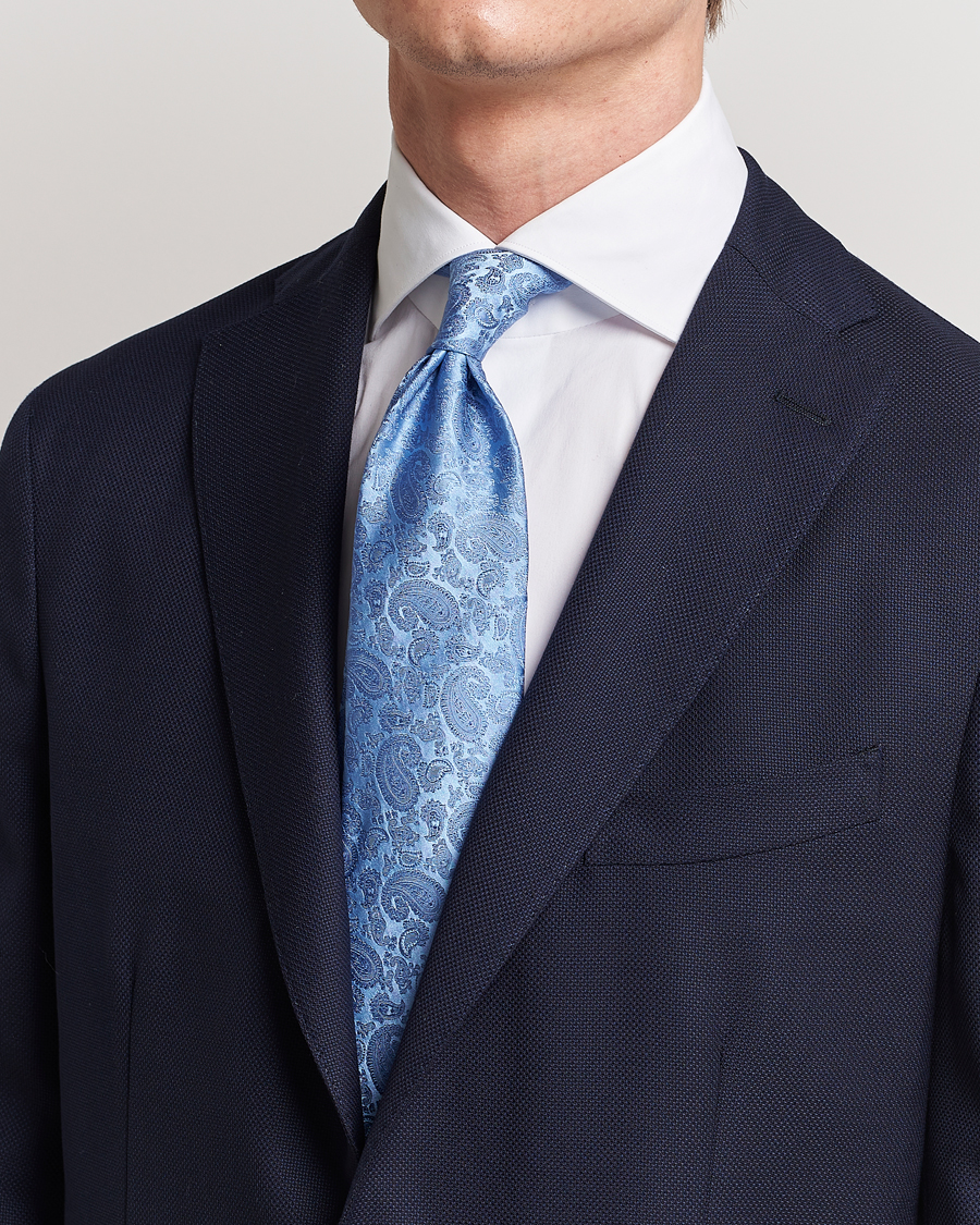 Herren | Krawatten | Amanda Christensen | Silk Tonal Paisley Tie 8 cm Sky Blue