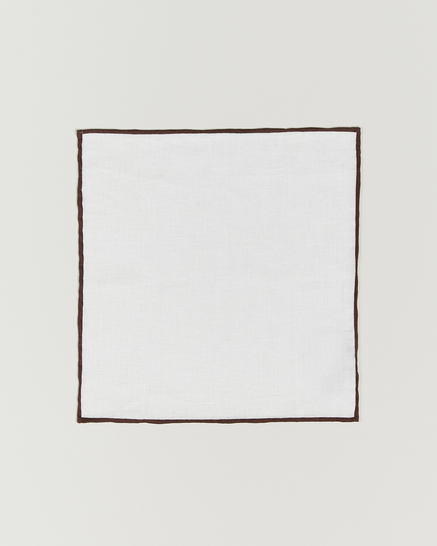 Herren | Einstecktücher | Amanda Christensen | Linen Paspoal Pocket Square White/Brown