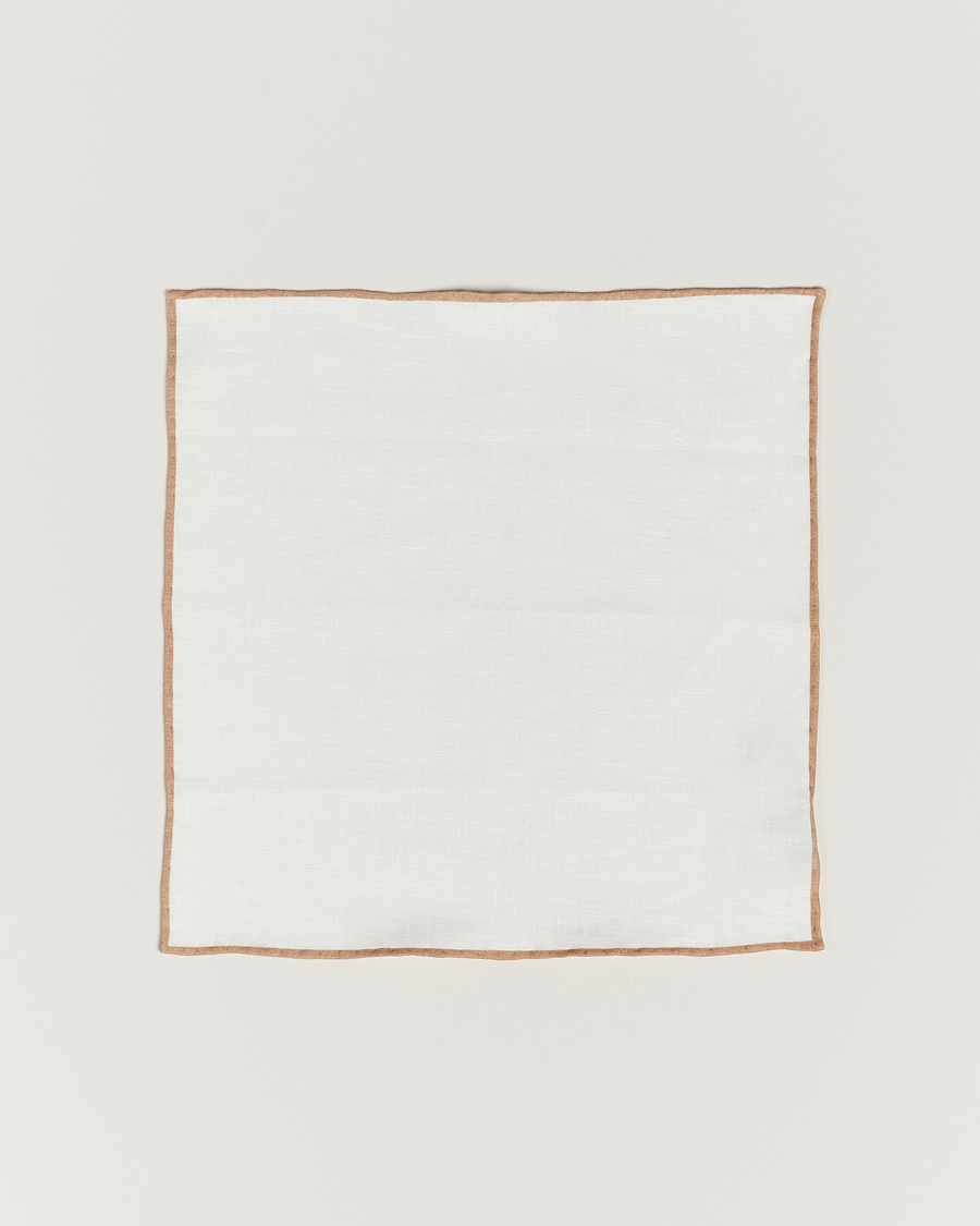 Herren | Amanda Christensen Linen Paspoal Pocket Square Sand/White | Amanda Christensen | Linen Paspoal Pocket Square Sand/White