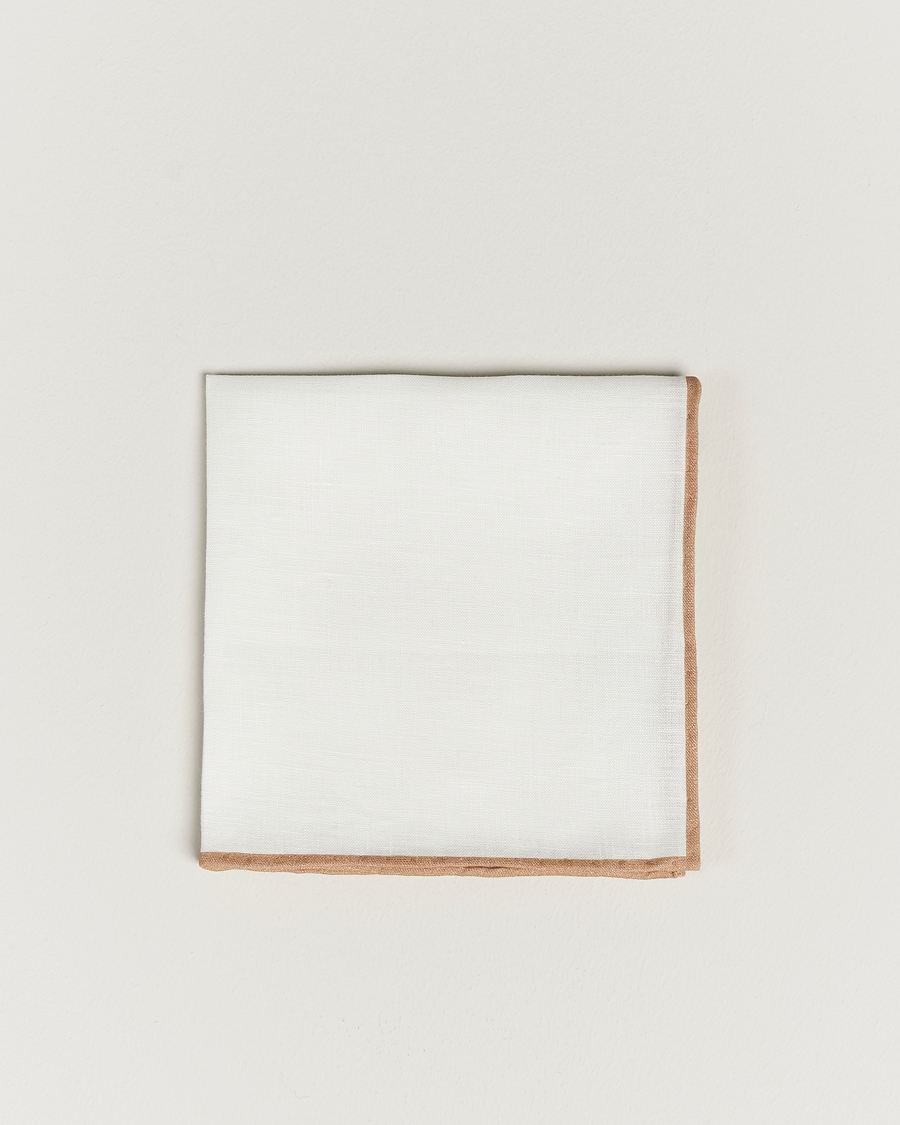 Herren | Amanda Christensen Linen Paspoal Pocket Square Sand/White | Amanda Christensen | Linen Paspoal Pocket Square Sand/White
