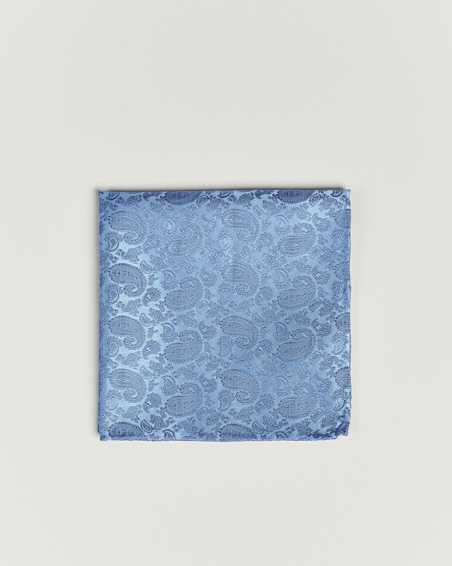 Herren | Amanda Christensen Tonal Paisley Silk Pocket Square Sky Blue | Amanda Christensen | Tonal Paisley Silk Pocket Square Sky Blue