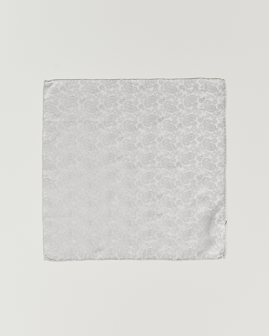 Herren | Einstecktücher | Amanda Christensen | Tonal Paisley Silk Pocket Square Silver