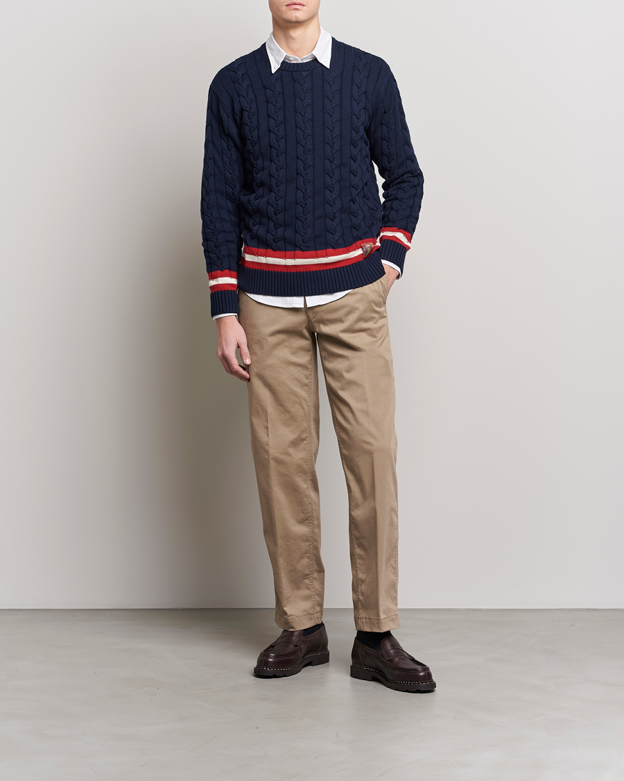 Herren | Pullover | Baracuta | Cotton Cable Crew Neck Navy