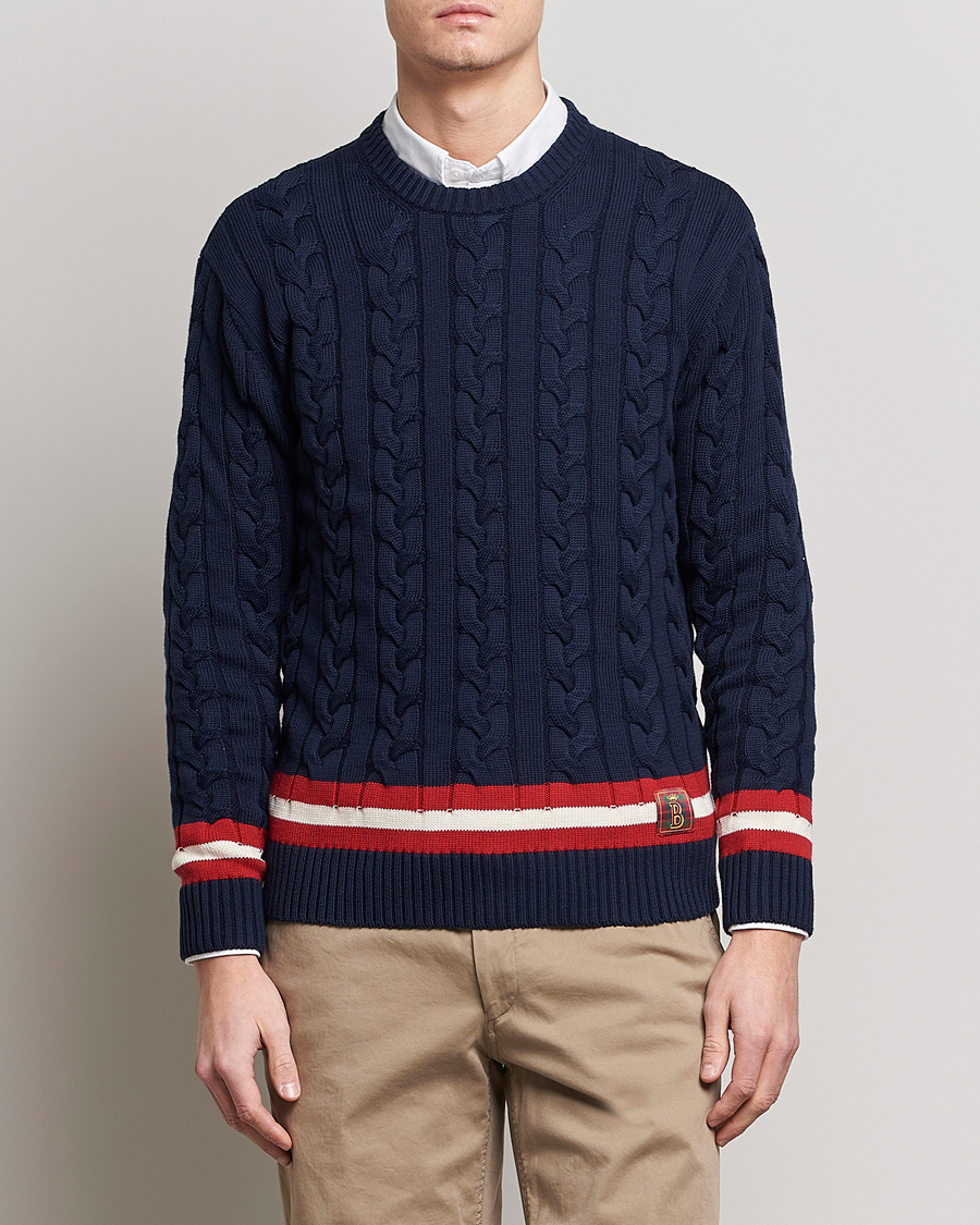 Herren | Pullover | Baracuta | Cotton Cable Crew Neck Navy