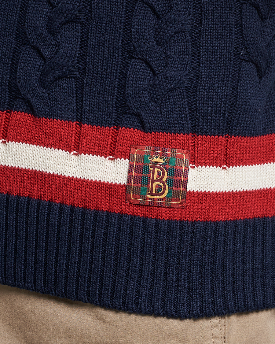 Herren | Pullover | Baracuta | Cotton Cable Crew Neck Navy