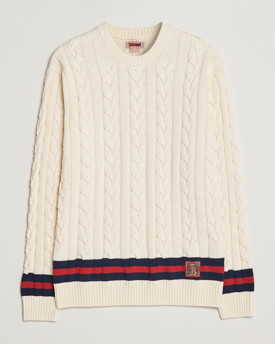 Herren | Pullover | Baracuta | Cotton Cable Crew Neck Off White