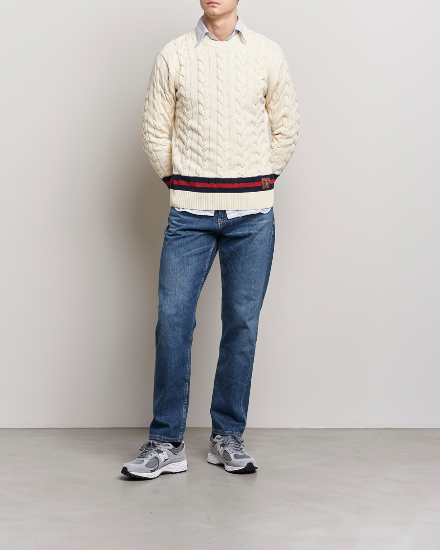 Herren | Pullover | Baracuta | Cotton Cable Crew Neck Off White