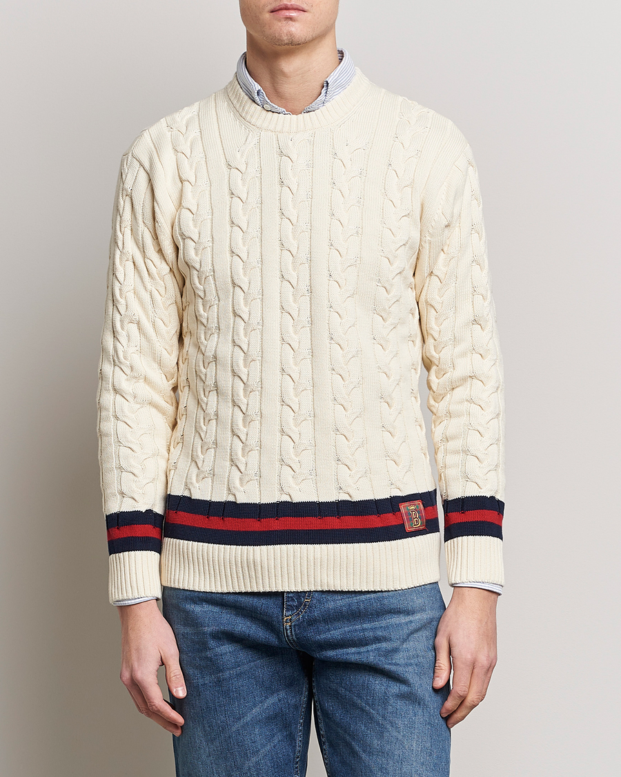 Herren | Pullover | Baracuta | Cotton Cable Crew Neck Off White