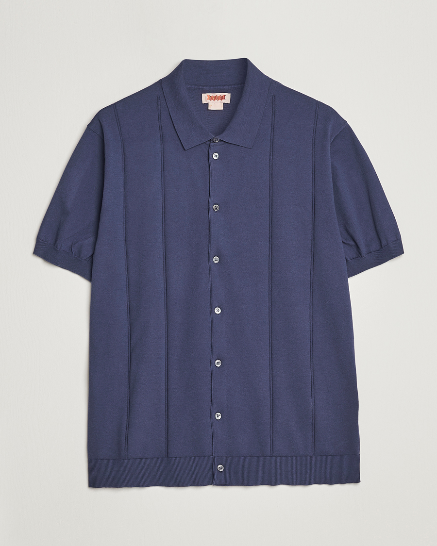 Herren | Poloshirts | Baracuta | Horatio Cotton Garment Dyed Knitted Polo Shirt Navy