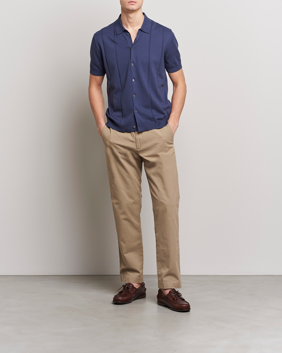 Herren | Poloshirts | Baracuta | Horatio Cotton Garment Dyed Knitted Polo Shirt Navy