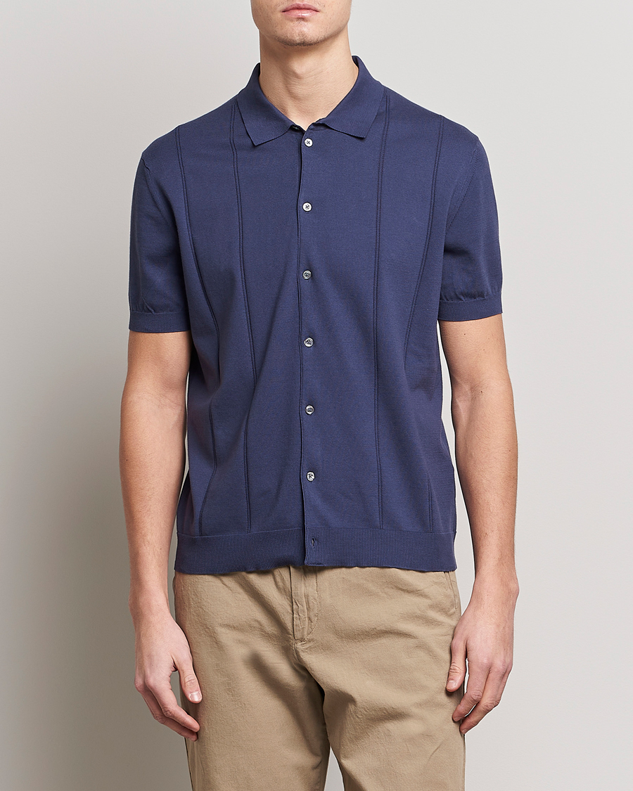 Herren | Poloshirts | Baracuta | Horatio Cotton Garment Dyed Knitted Polo Shirt Navy