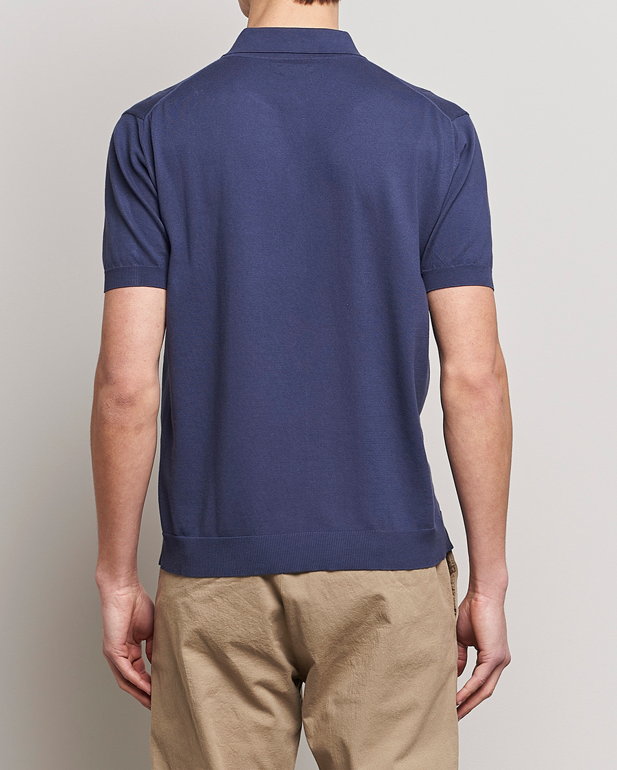 Herren | Poloshirts | Baracuta | Horatio Cotton Garment Dyed Knitted Polo Shirt Navy