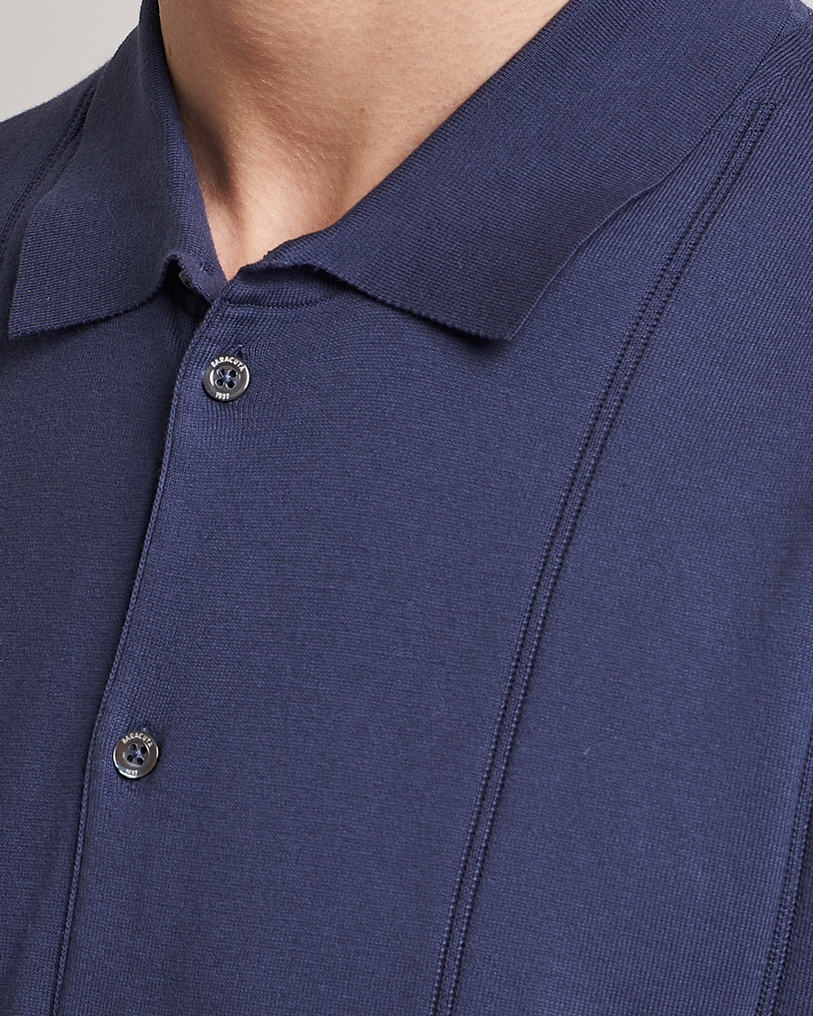 Herren | Poloshirts | Baracuta | Horatio Cotton Garment Dyed Knitted Polo Shirt Navy