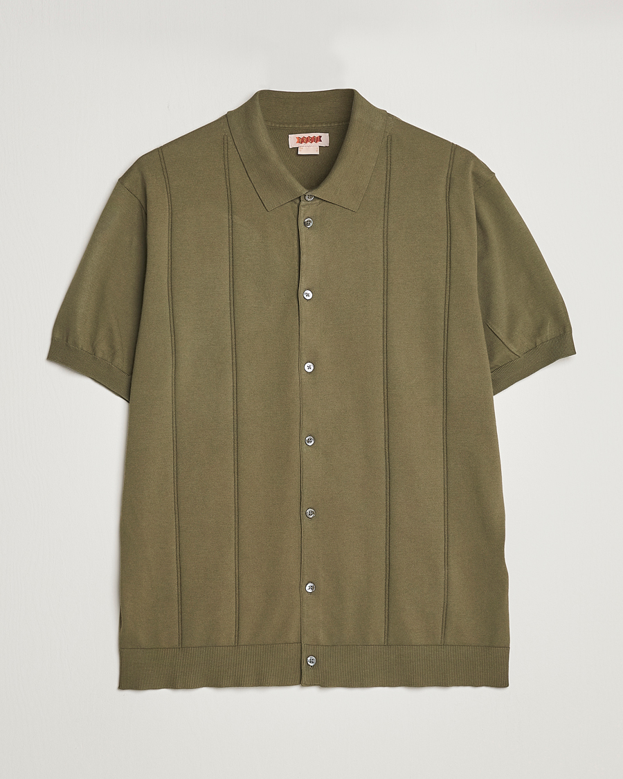 Herren | Poloshirts | Baracuta | Horatio Cotton Garment Dyed Knitted Polo Shirt Olive