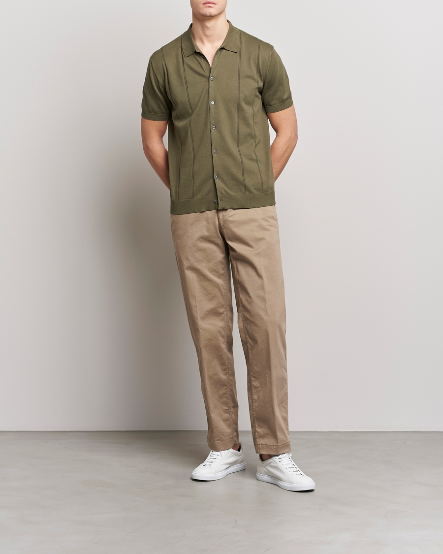 Herren | Poloshirts | Baracuta | Horatio Cotton Garment Dyed Knitted Polo Shirt Olive