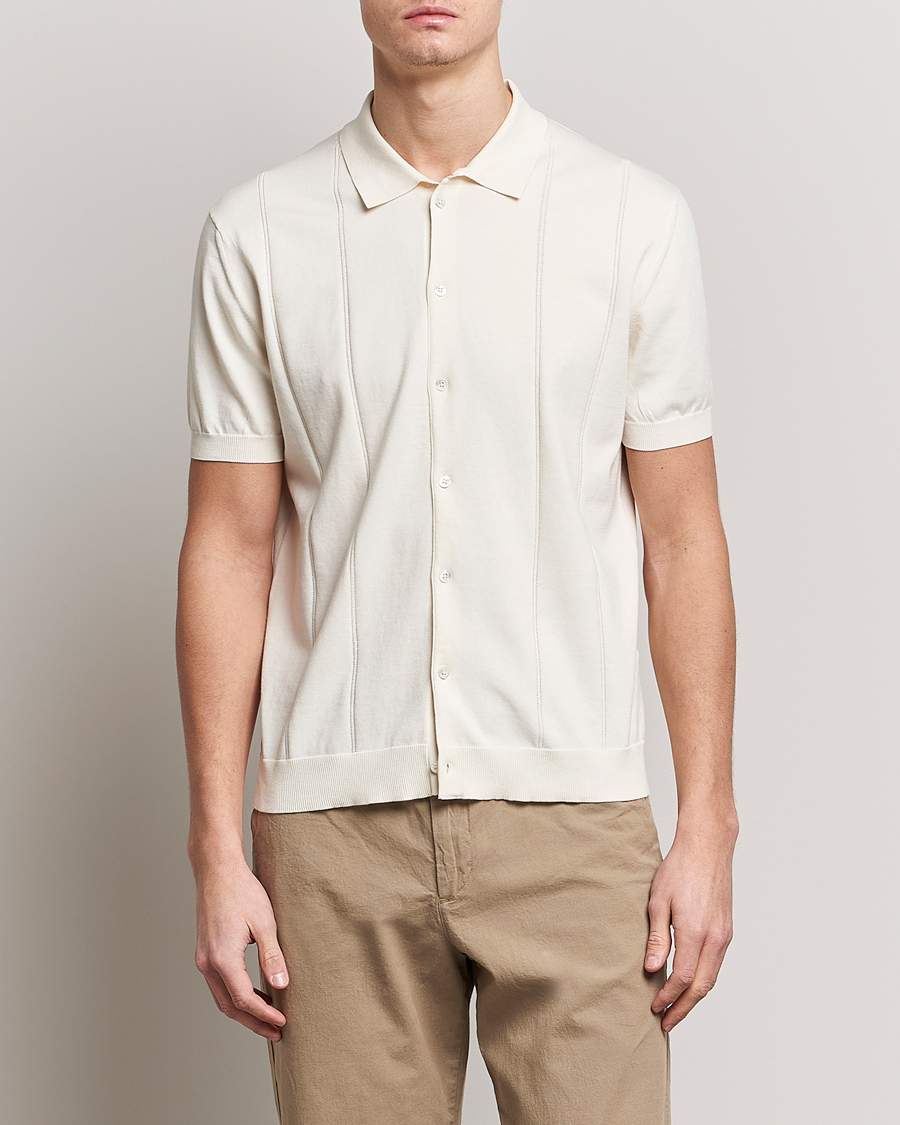 Herren | Poloshirts | Baracuta | Horatio Cotton Garment Dyed Knitted Polo Shirt Ivory