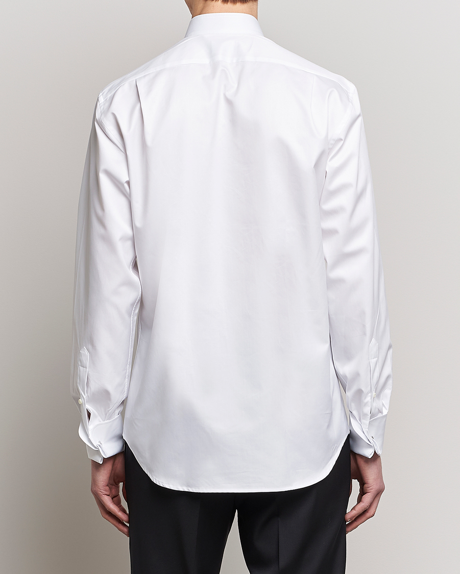 Herren | Hemden | Stenströms | Fitted Body Stand Up Collar Plissè Shirt White