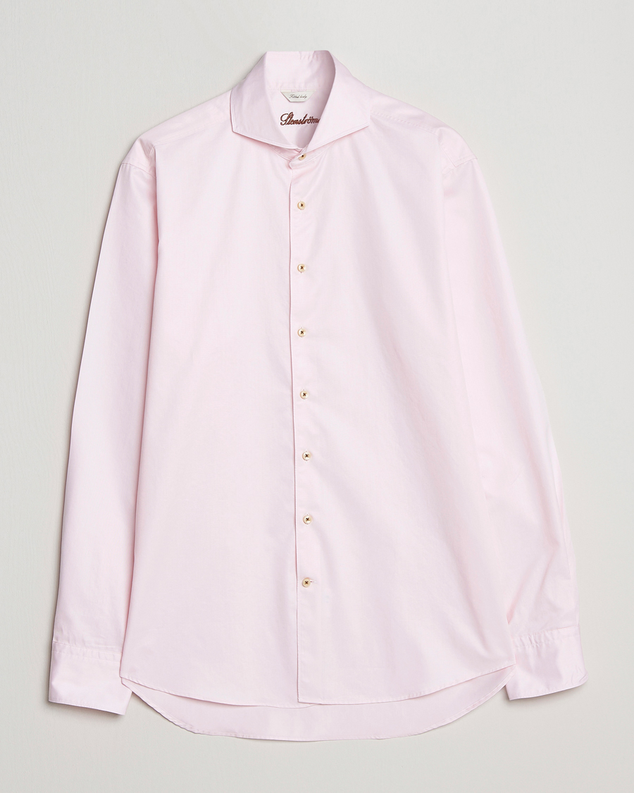 Herren | Hemden | Stenströms | Fitted Body Washed Cotton Plain Shirt Pink