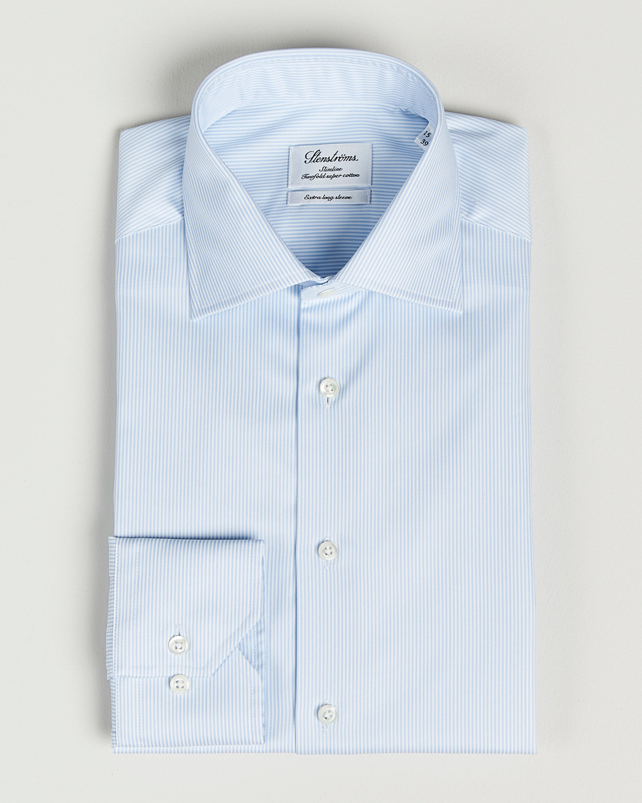 Herren | Hemden | Stenströms | Slimline X-Long Sleeve Shirt White/Blue