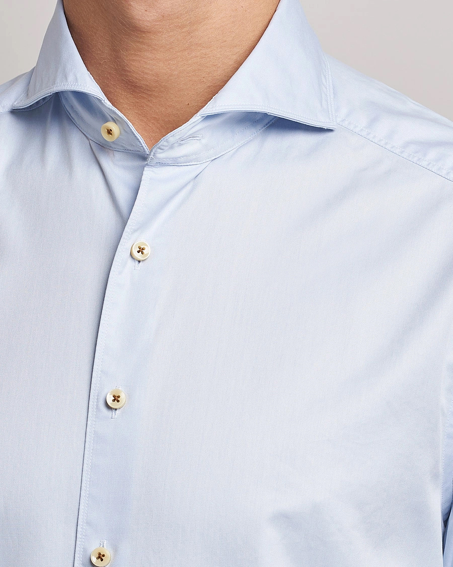 Herren |  | Stenströms | Slimline X-Long Sleeve Washed Cotton Shirt Light Blue