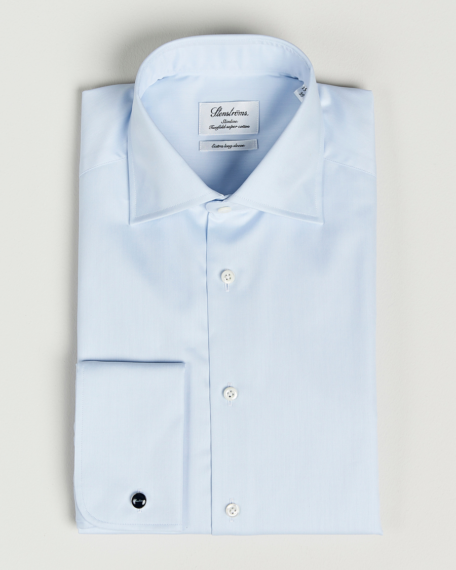 Herren | Hemden | Stenströms | Slimline X-Long Sleeve Double Cuff Shirt Light Blue