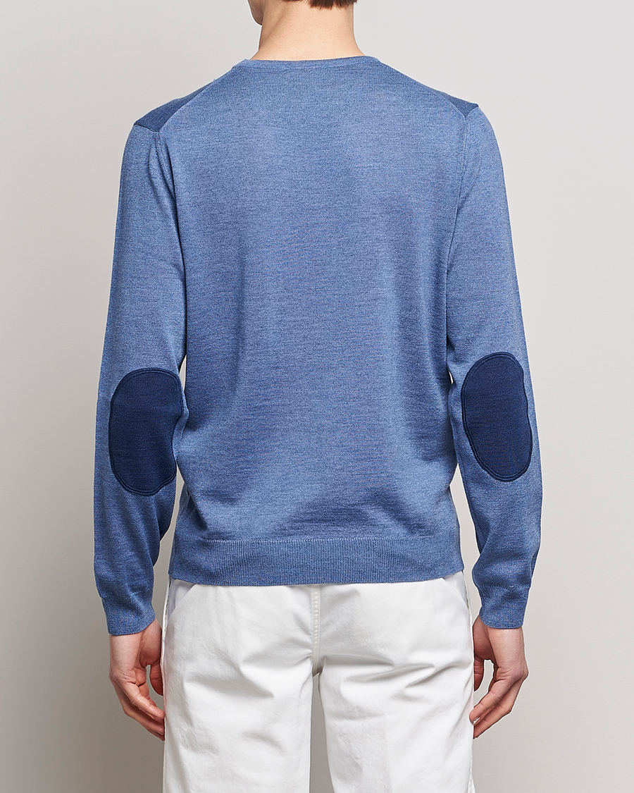 Herren | Pullover | Stenströms | Merino Patch Crew Neck Light Blue/Blue