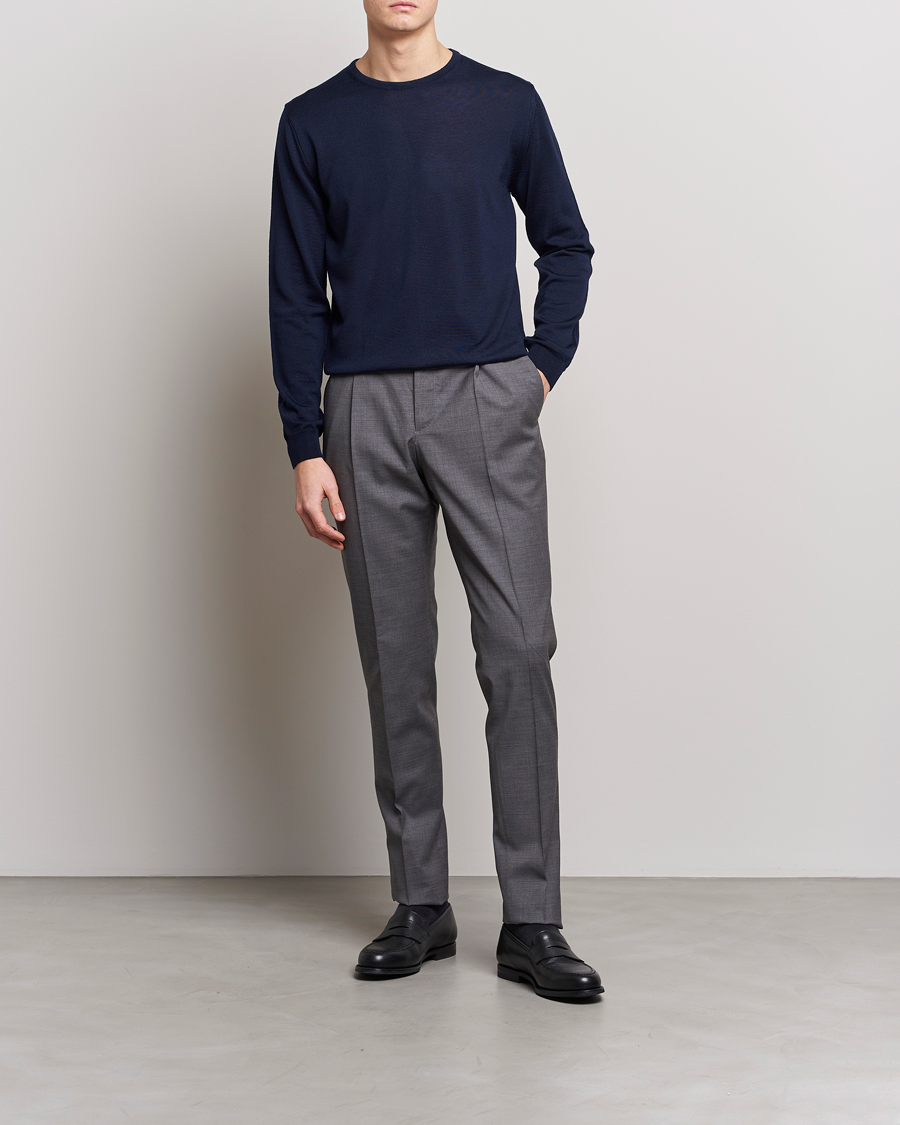 Herren | Pullover | Stenströms | Merino Patch Crew Neck Navy/Light Grey