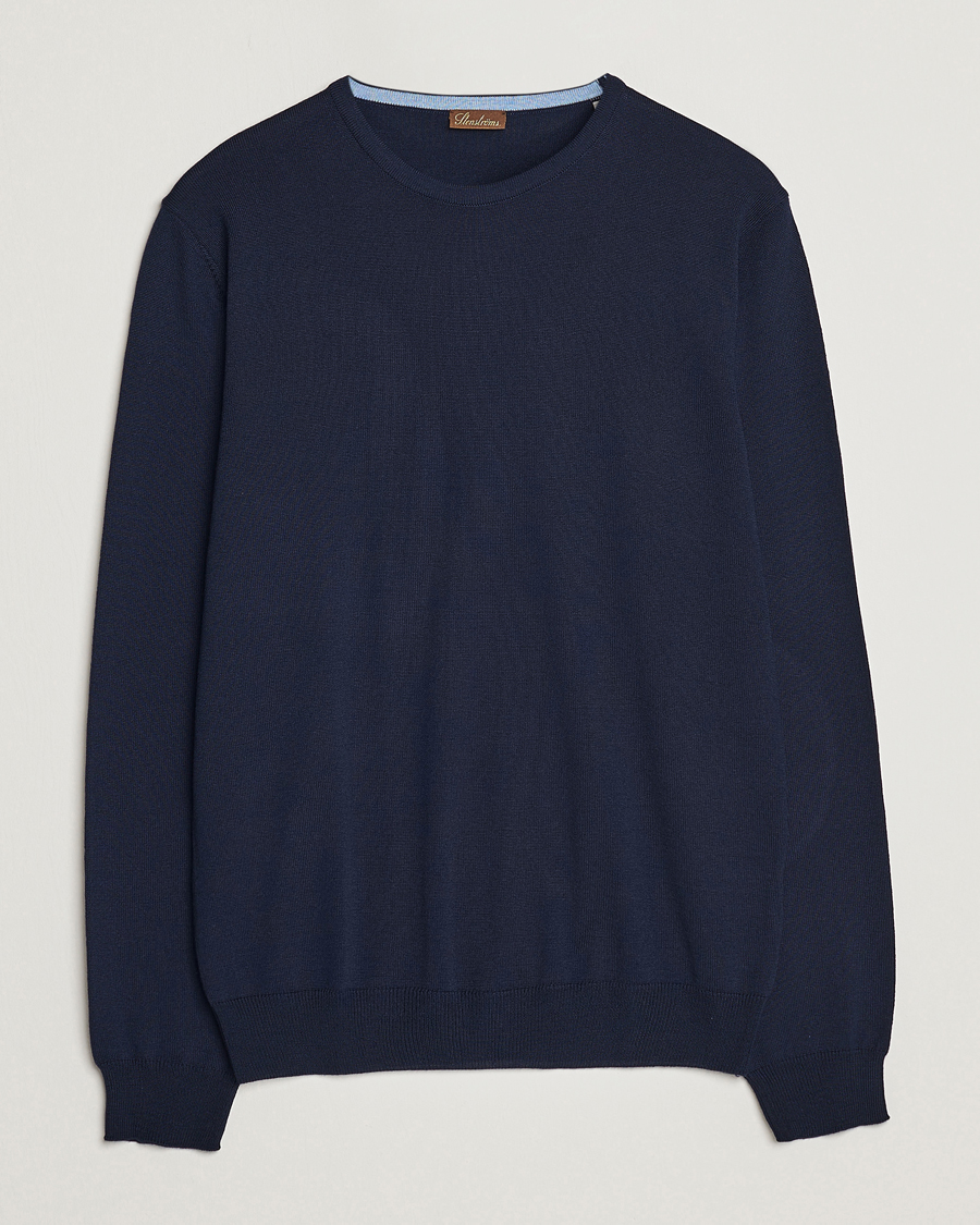 Herren | Pullover | Stenströms | Merino Patch Crew Neck Navy/Light Blue