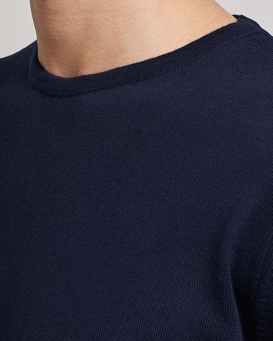 Herren | Pullover | Stenströms | Merino Patch Crew Neck Navy/Light Blue