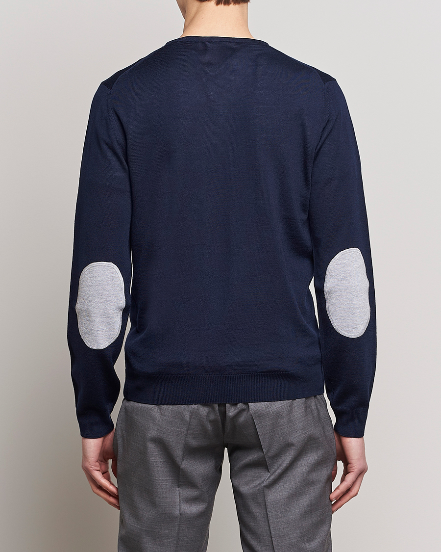 Herren | Pullover | Stenströms | Merino Patch V-Neck Navy/Light Grey