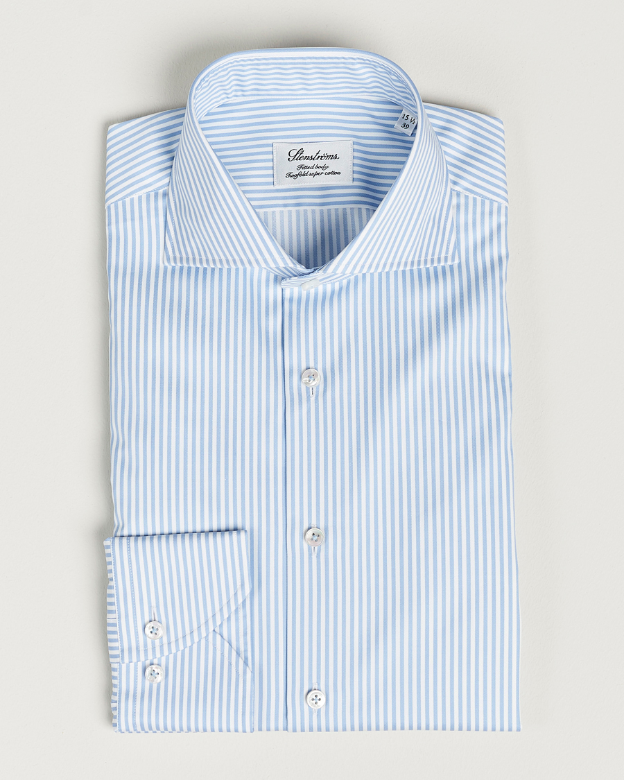 Herren | Hemden | Stenströms | Fitted Body Striped Cut Away Shirt Blue/White