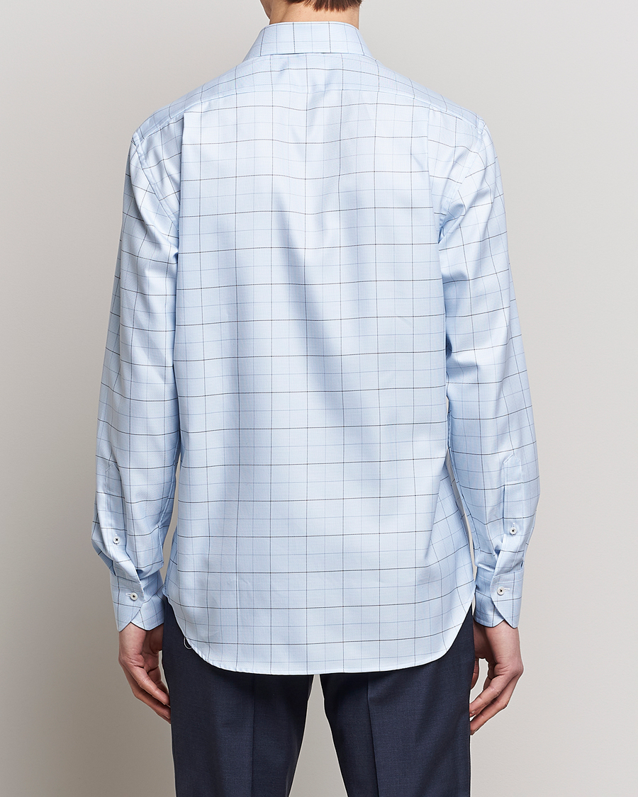 Herren | Hemden | Stenströms | Fitted Body Cut Away Windowpane Shirt Blue