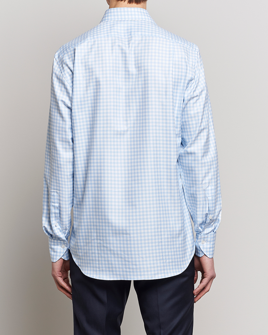 Herren | Hemden | Stenströms | Fitted Body Checked Cut Away Shirt Light Blue