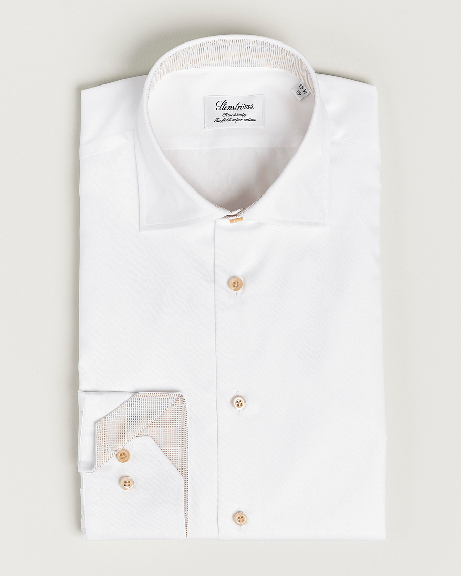 Herren | Hemden | Stenströms | Slimline Contrast Cotton Shirt White